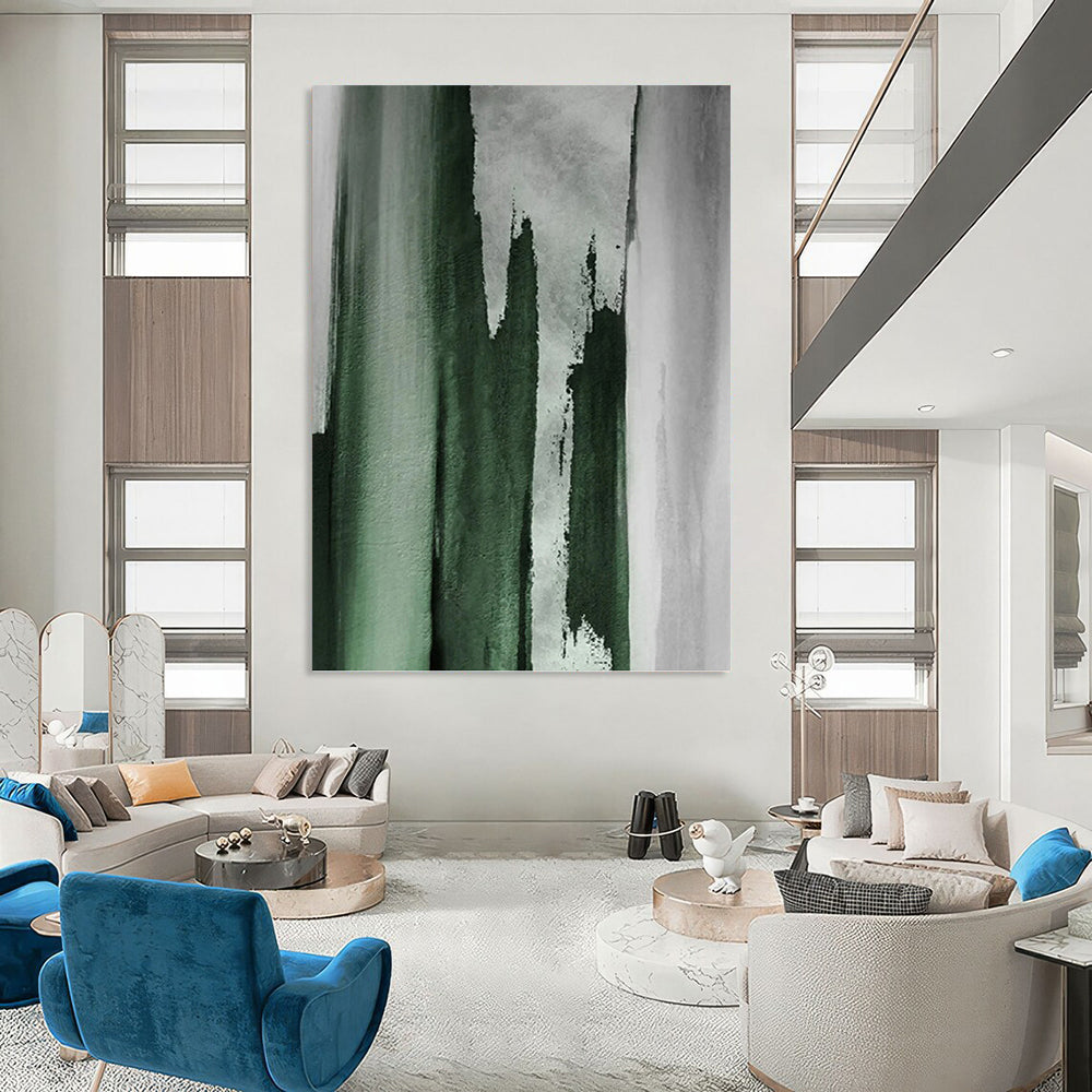 “Green & Gray Abstract Strokes” - Green & Gray Abstract Painting On Canvas DKH1216