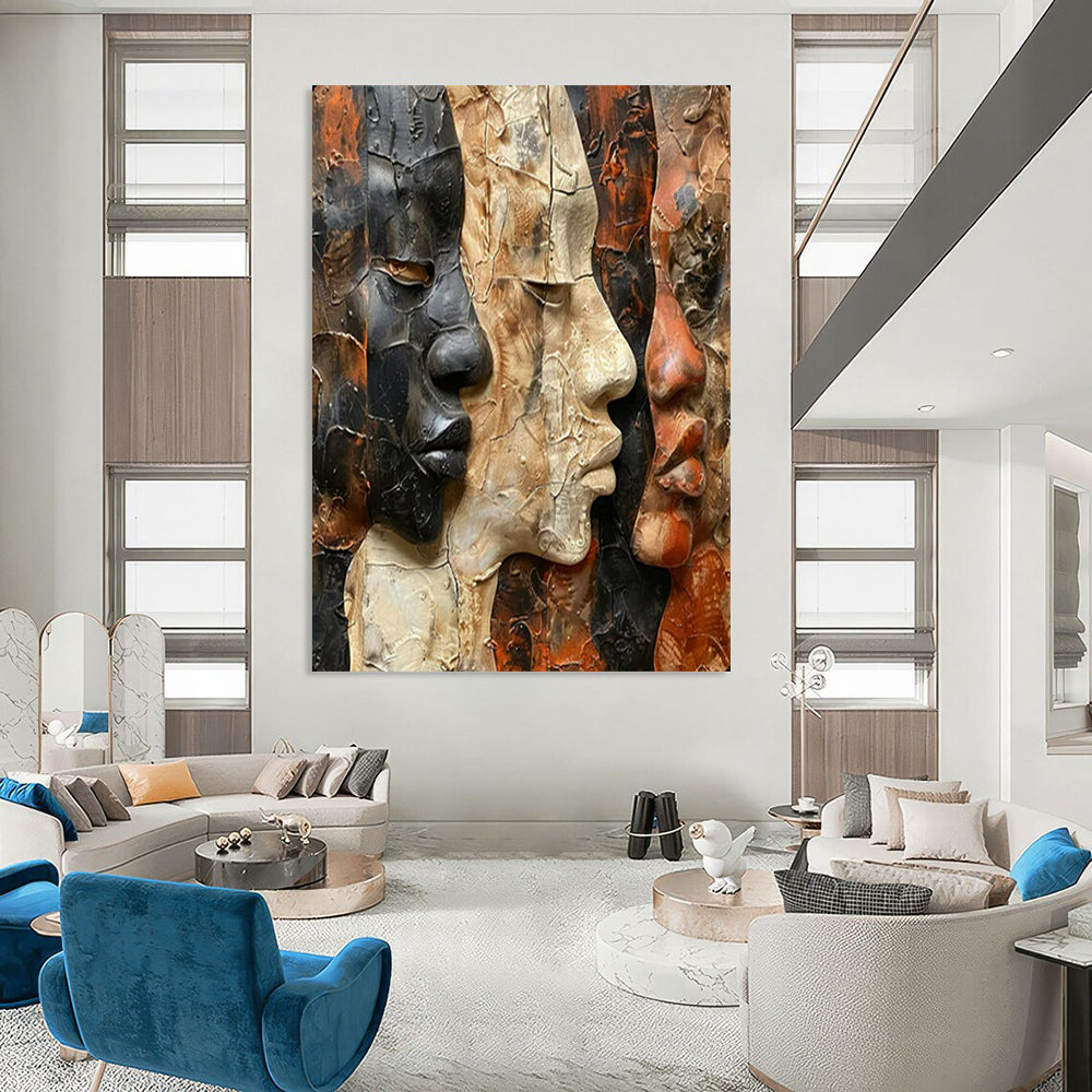 “Textured Multi - Face Sculpture - Like Art” – Mixed - Media Abstract Artwork On Canvas CT2157
