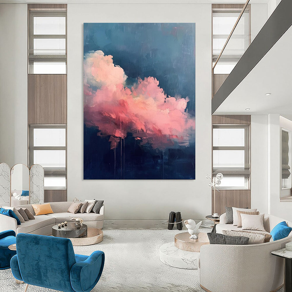 “Blending Pink Clouds and Dark Blue Background” - Abstract Cloud Decorative Painting CT1976