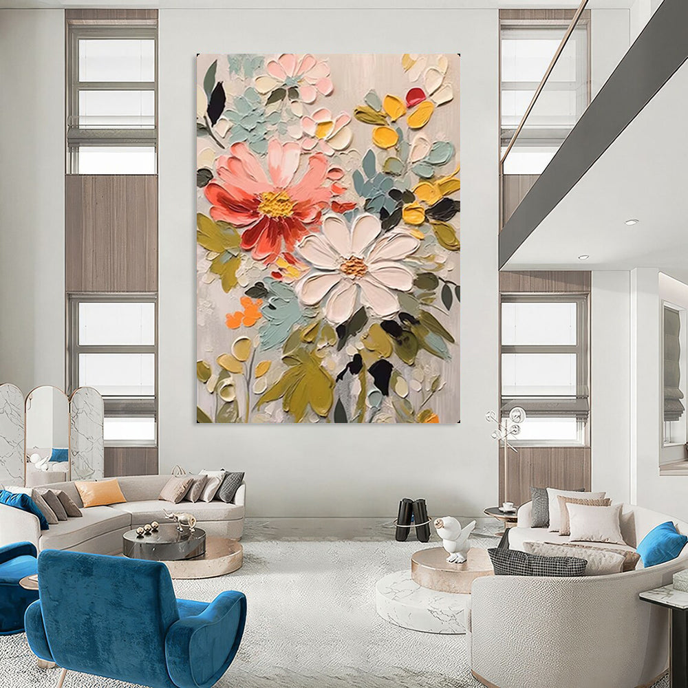 “Colorful Impasto Flower Medley” – Textured Floral Oil Painting On Canvas CT2128