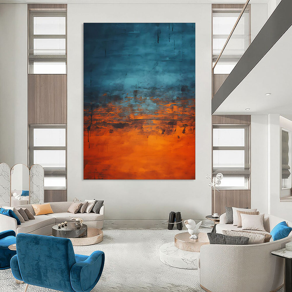 “Blue - Orange Drip Repeat” - Abstract Expressionist Art CT1947