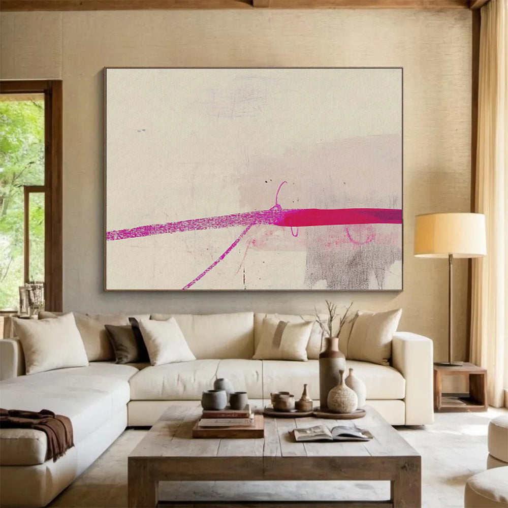 Minimalist Pink Line Abstract Painting On Canvas DKH279