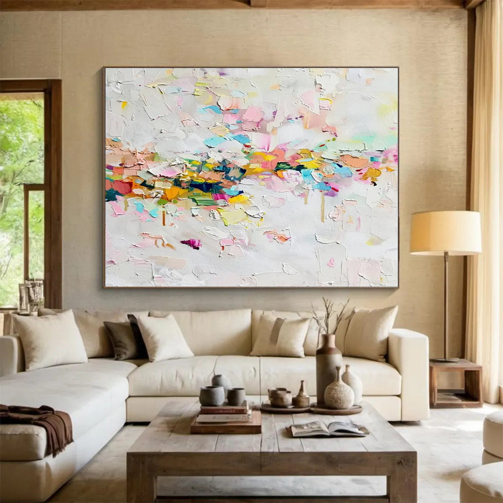“Pastel, Textured Abstract ‘Dreamy Color Mosaic’” - Impasto Abstract Painting On Canvas DLZ044