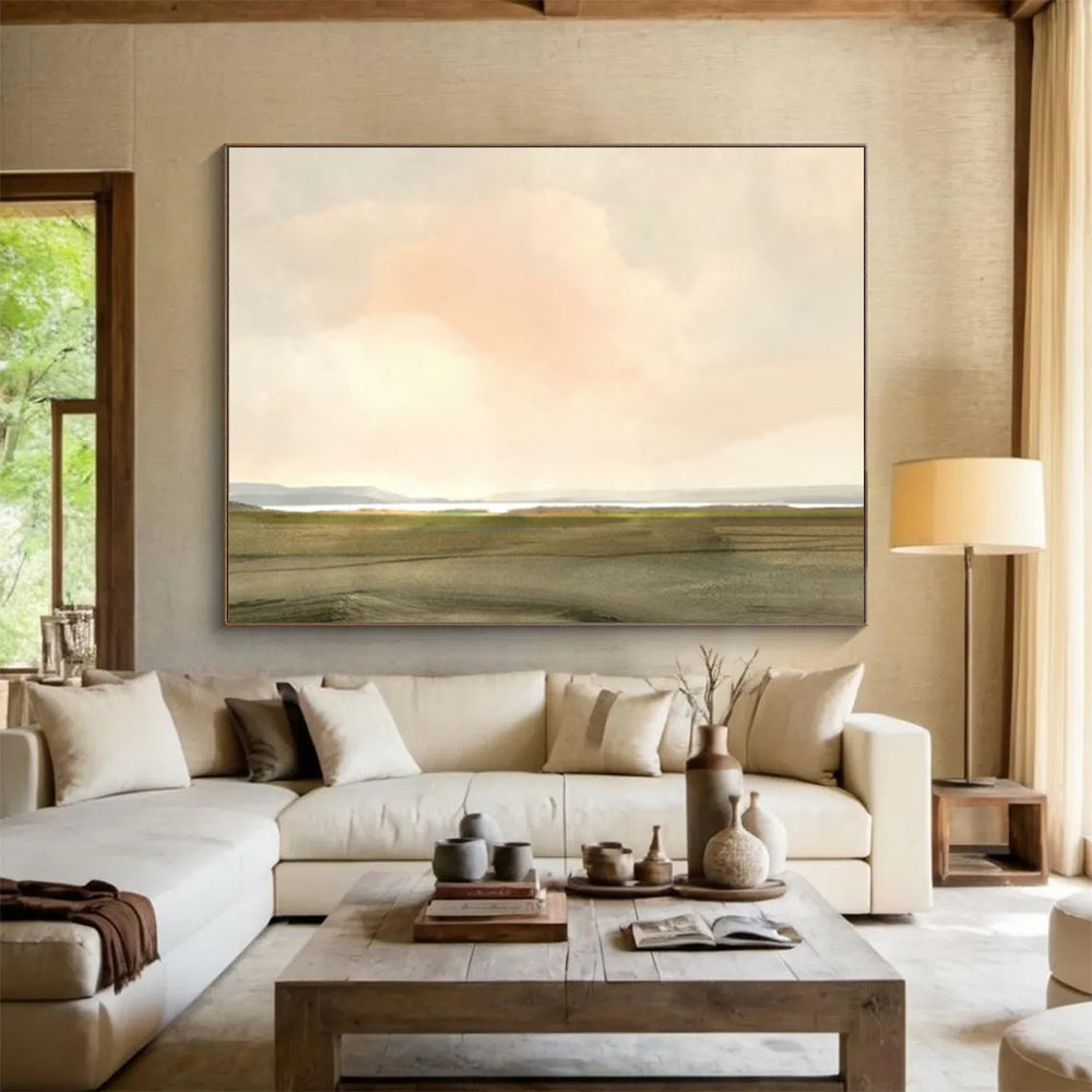 “Soft Pastel Landscape with Pink Clouds” Scenic Oil Painting On Canvas DLZ121