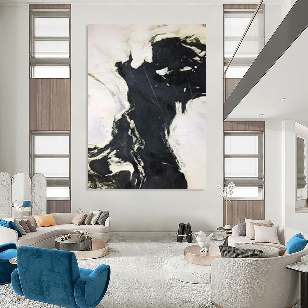 “Black & White Marble - like Abstraction” - Monochromatic Abstract Painting DKH1046