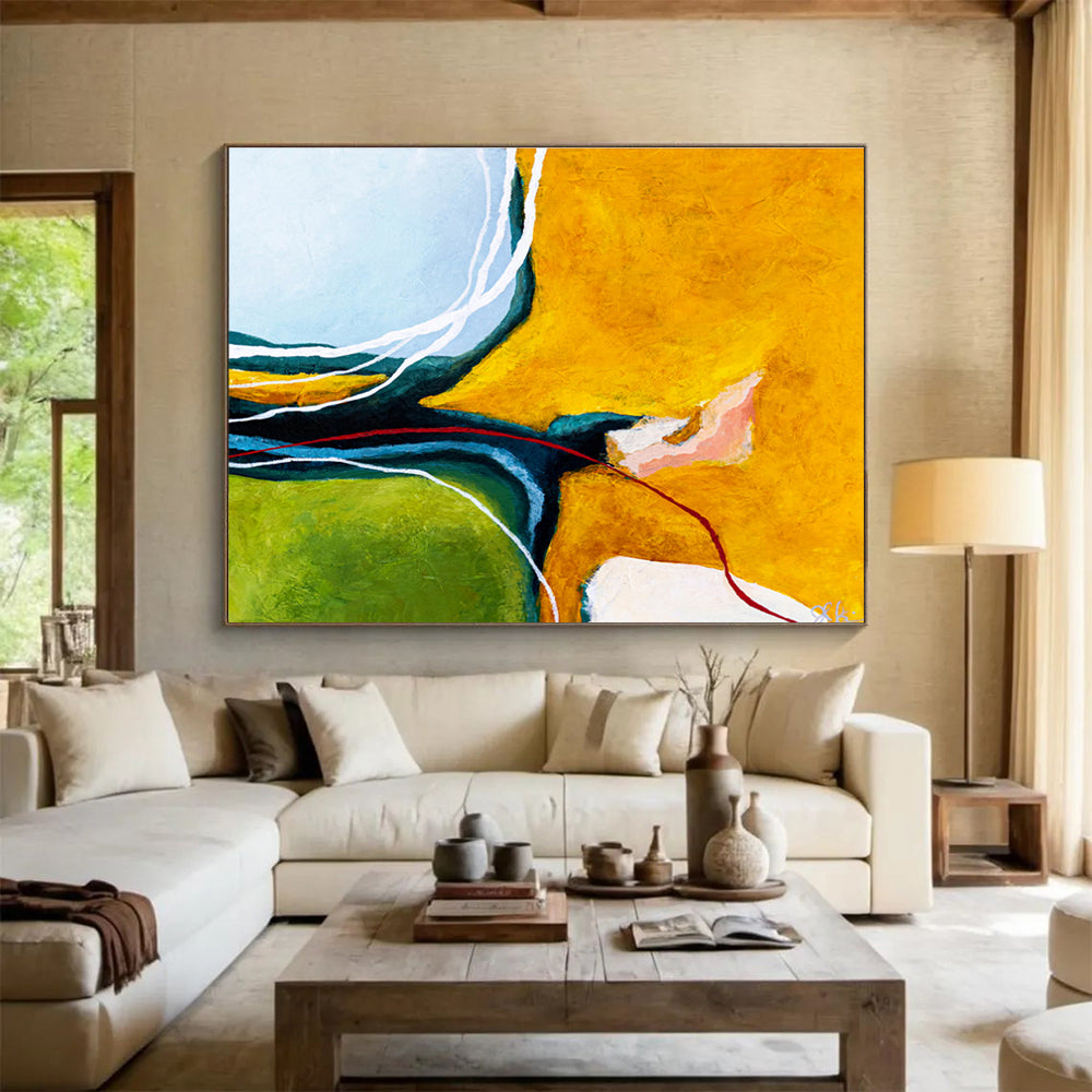 “Vibrant Color Blocks & Lines” Abstract Acrylic Painting On Canvas DKH552