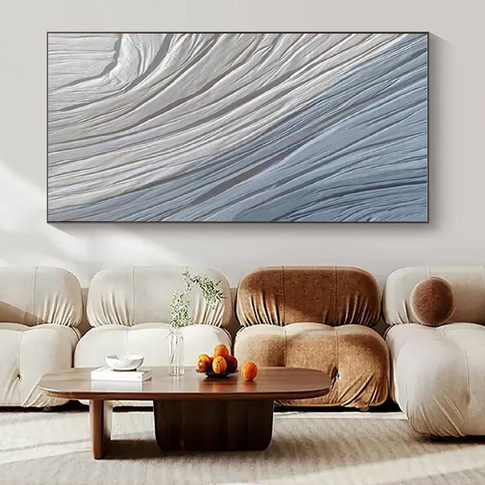 Grey - Blue Textured Waves - Textured Abstract Acrylic Painting CT1431