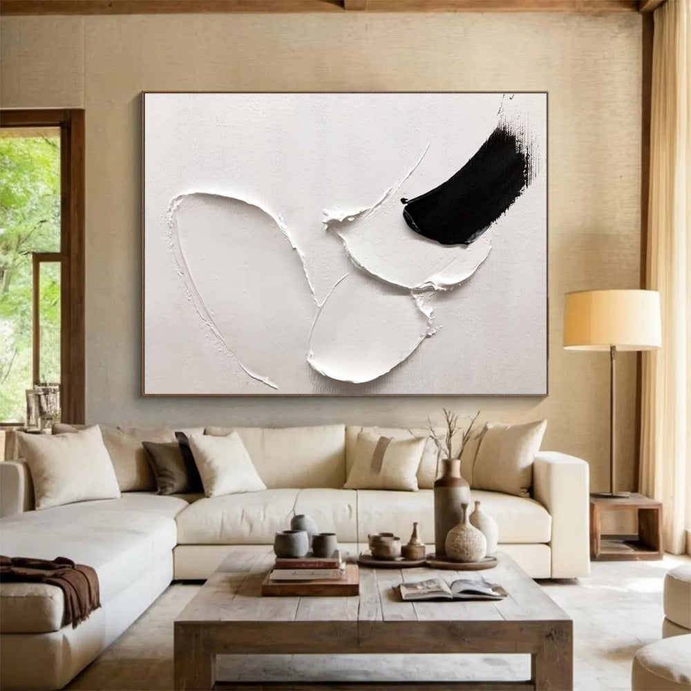 Simple Black & White Forms - White & Black Abstract Painting On Canvas DKH909