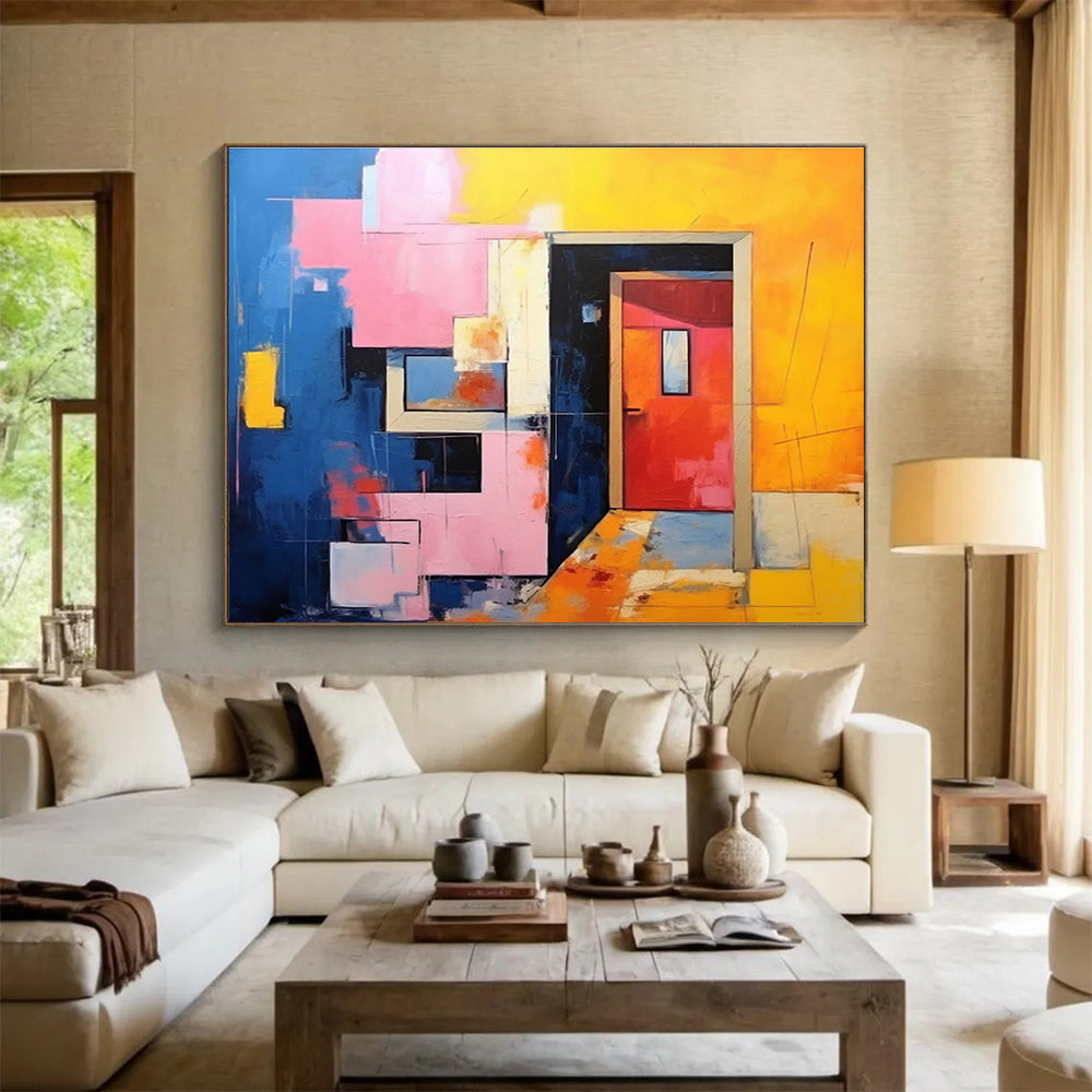 Abstract Architectural Interior - Abstract Interior Painting On Canvas DKH642