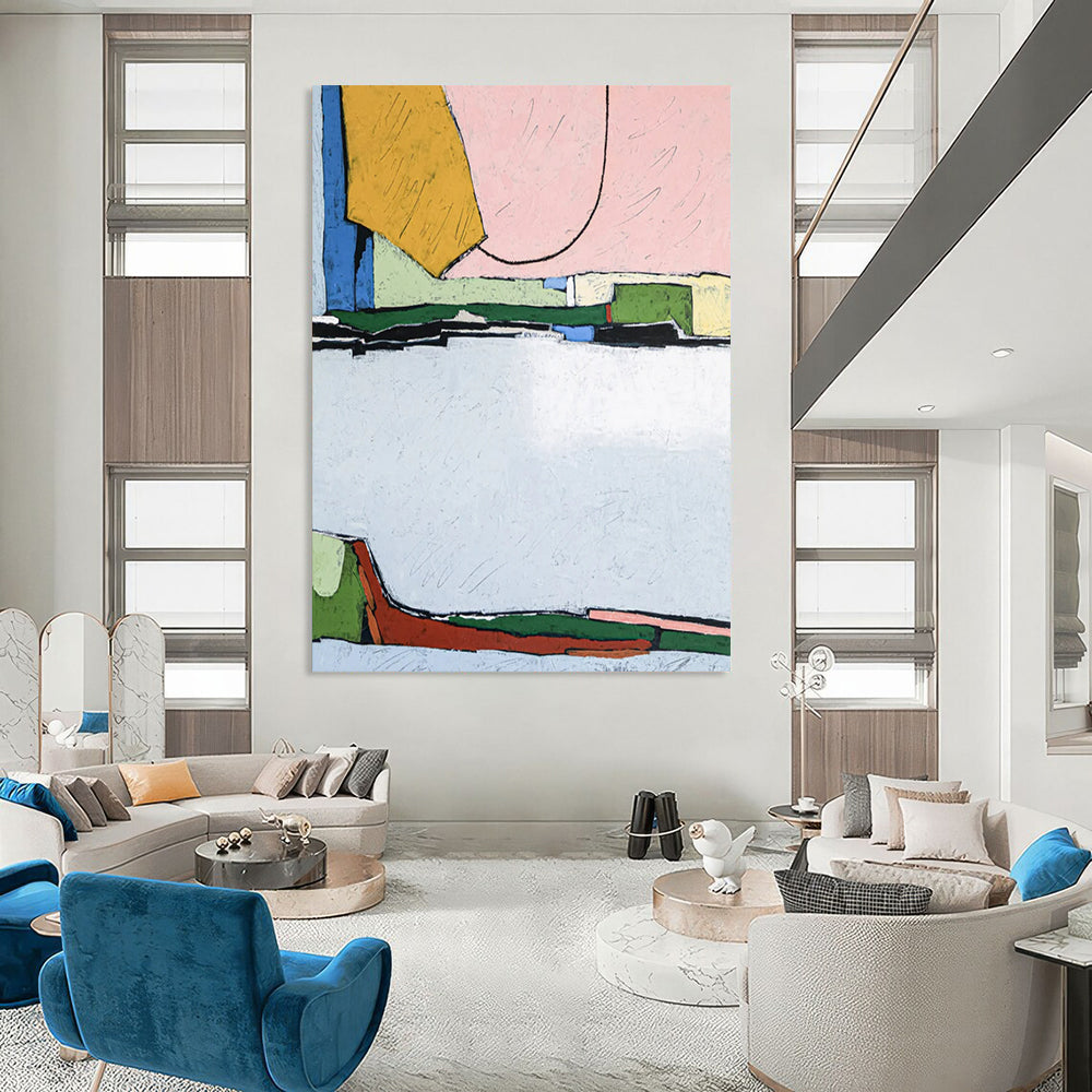 Colorful Geometric Shapes Abstract - A Mix of Pastel and Bold Hues Painting On Canvas CT2373