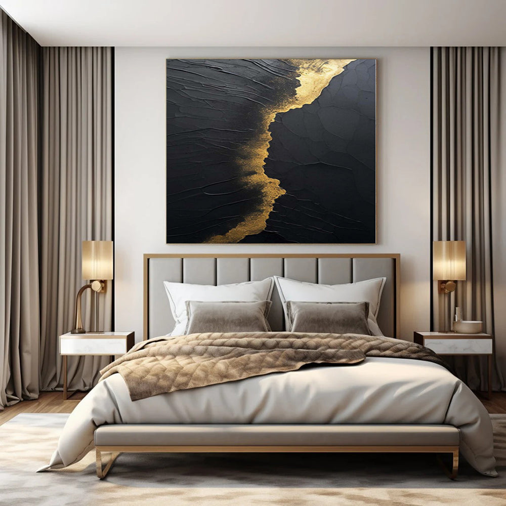 “Black and Gold Textured Cracks” Relief - Style Acrylic Art CT0167