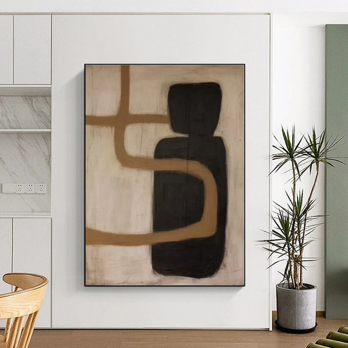 “Curved Brown and Black Shapes”,Abstract Organic - Shaped Acrylic Creation CT0536