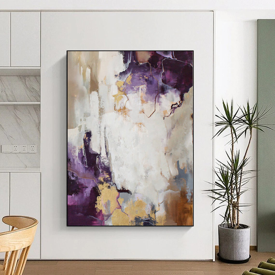 “Purple - Gold - Neutral Abstract Veins” Abstract Acrylic Art CT0259