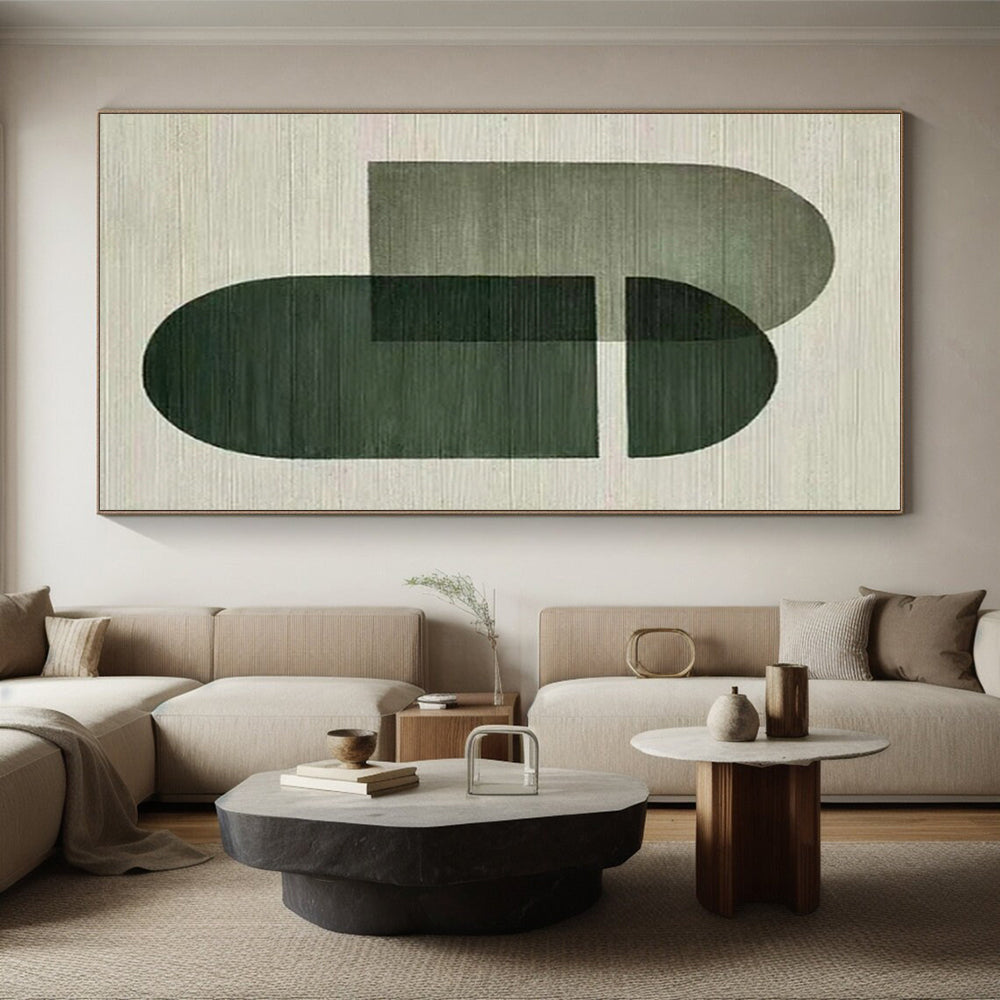 “Dark Green Geometric Overlaps”,Minimalist Abstract Art CT0594