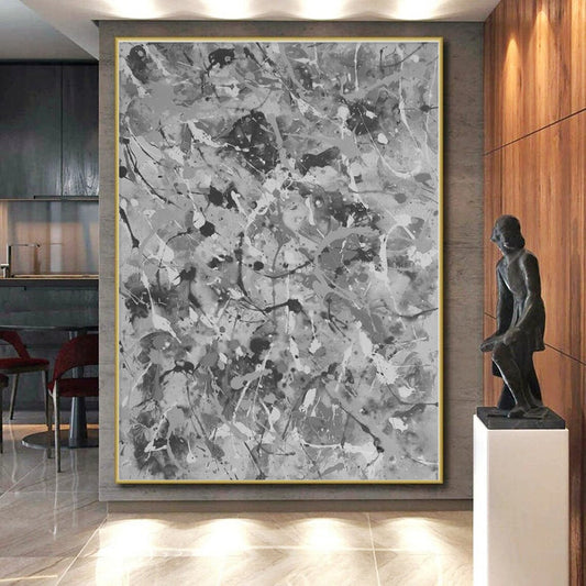 “Gray - White Splatter Abstraction” - Abstract Expressionist Art CT0478