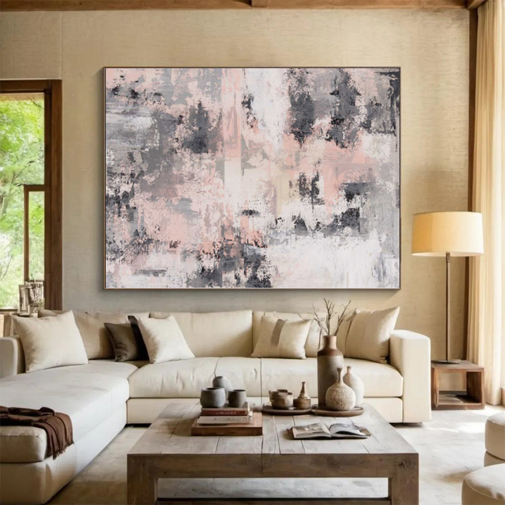 “Blush & Gray Mosaic” - Abstract Art with Pink, Gray, White, Black CT0068