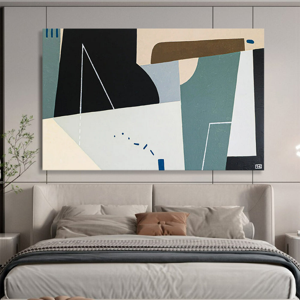 “Geometric Harmony in Neutrals and Blues” - Abstract Geometric Acrylic Painting CT1805