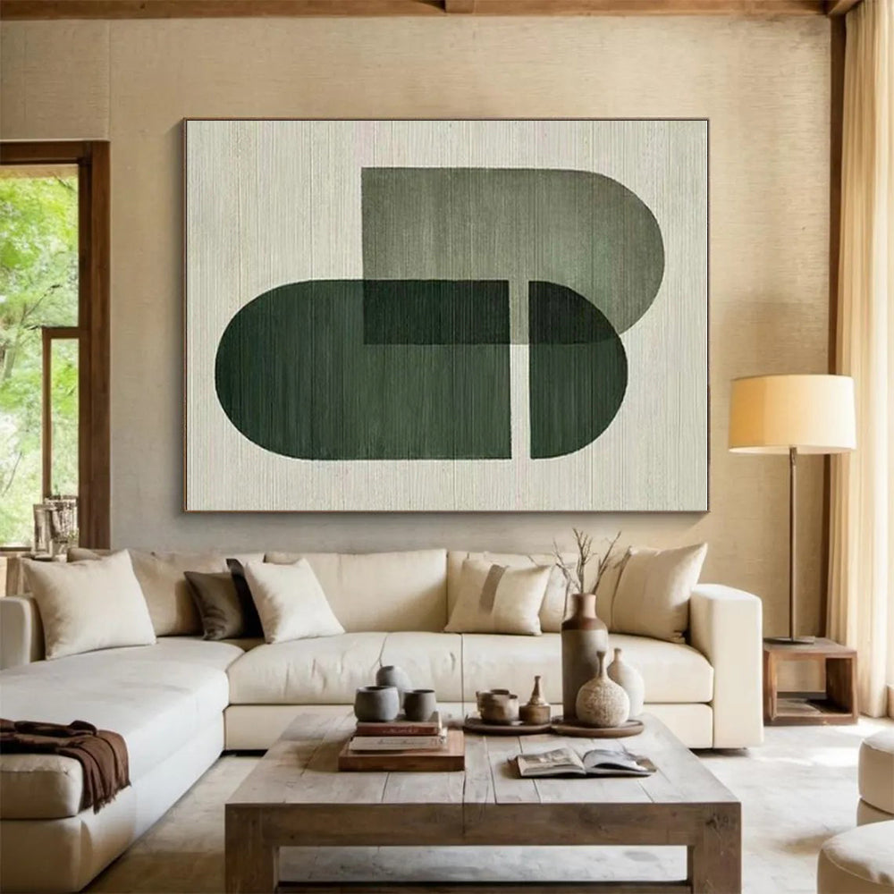“Dark Green Geometric Overlaps”,Minimalist Abstract Art CT0594