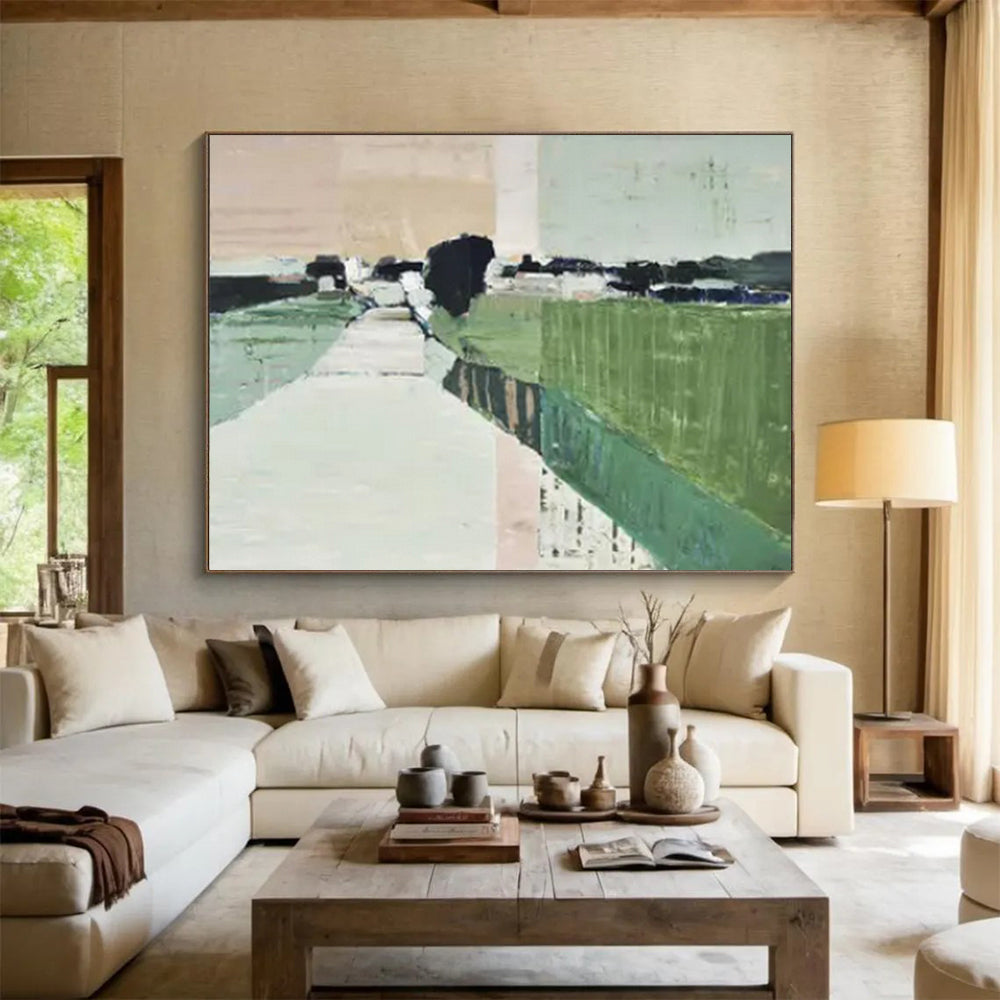 “Abstract Countryside Path ” - Blocks of green, beige, and gray; abstract forms suggesting a path through the countryside CT1541