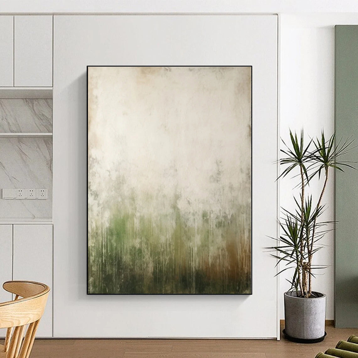 “Gradient Green and Beige”,Abstract Landscape - Inspired Oil Painting CT0534