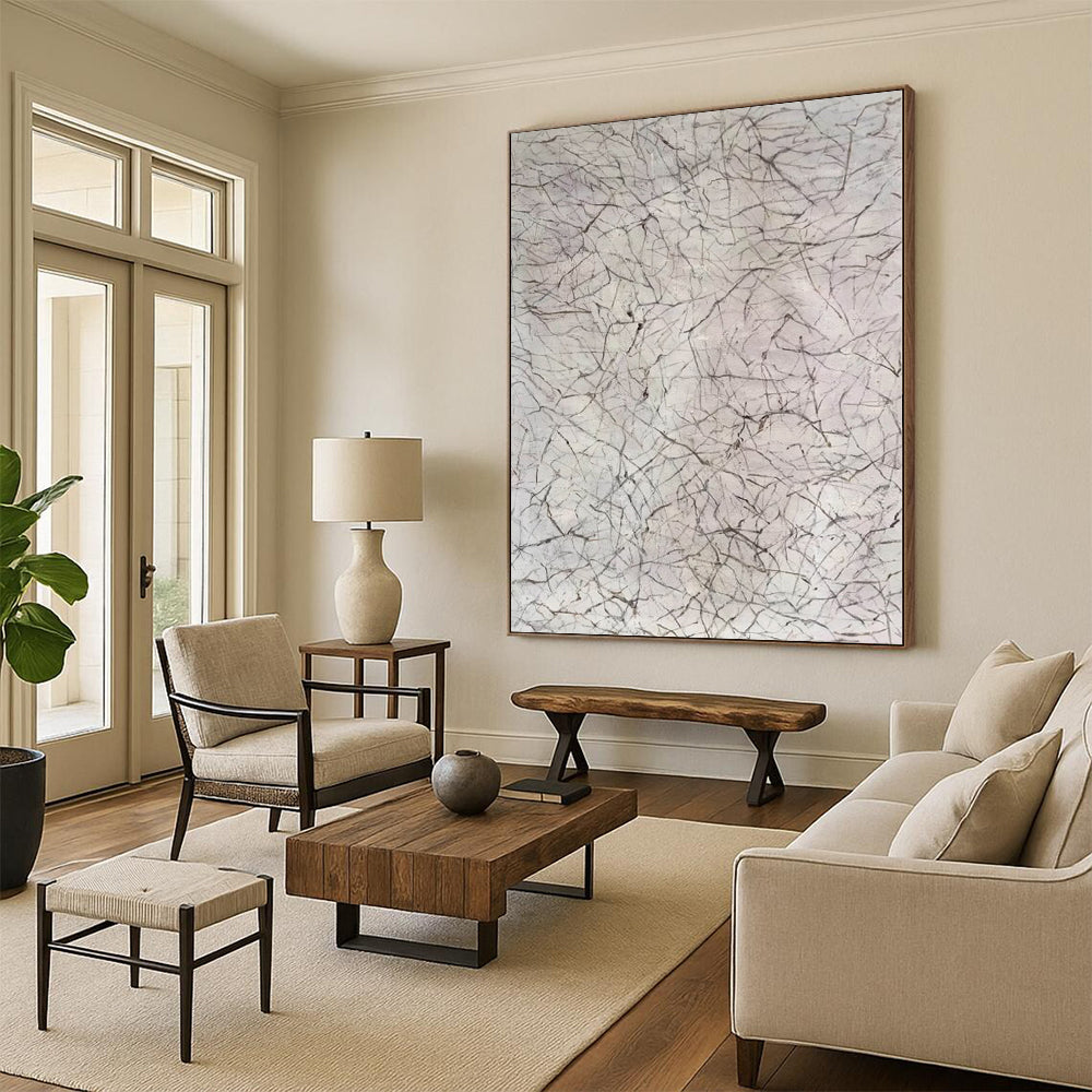 “Minimalist Gray Line Web” Abstract Acrylic Art CT0306