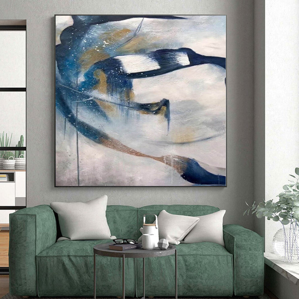 “Swirling Blue - Gold Abstract Flows” Abstract Acrylic Art CT0312