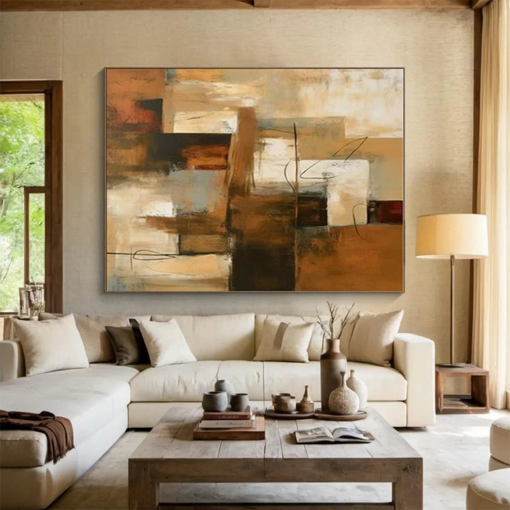 “Brown - Beige Geometric Overlaps”,Constructivist Abstract Art CT0600