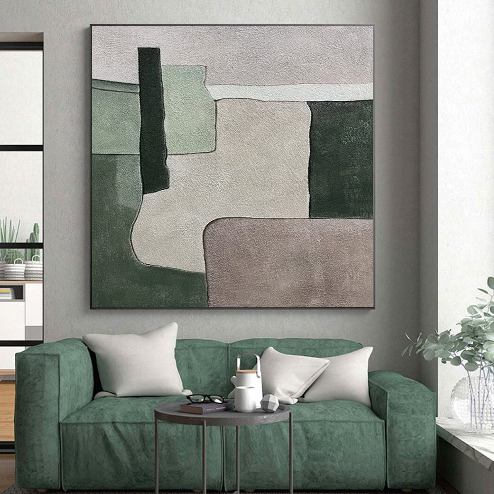 “Green, Gray & Purple Blocks: Subtle Abstraction” - Abstract Subtle - Toned Painting CT0392