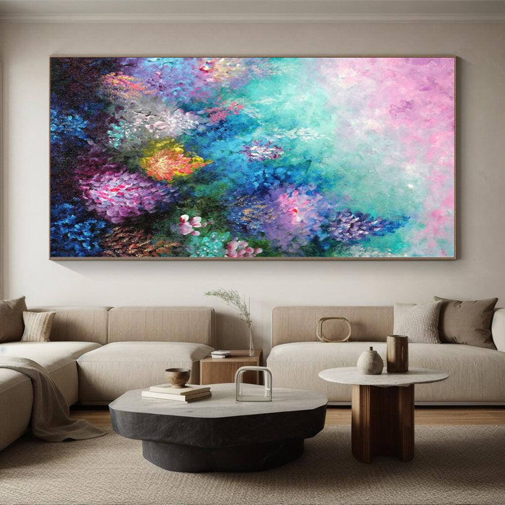 “Dreamy Flower Garden” - Abstract Art with Pink, Blue, Purple, Yellow, Green CT0065