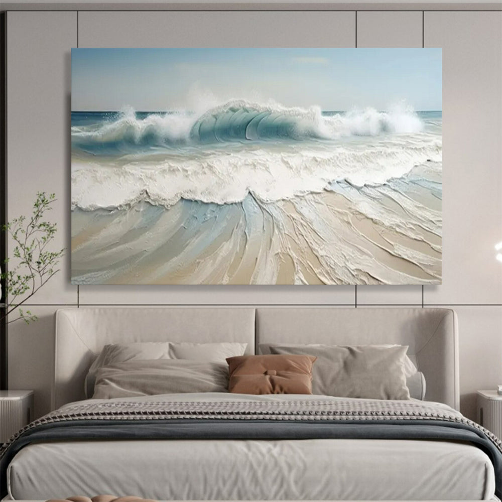 “3D Sea Wave” - Shades of blue, white, beige; thick - textured, three - dimensional wave crashing on the shore CT1545