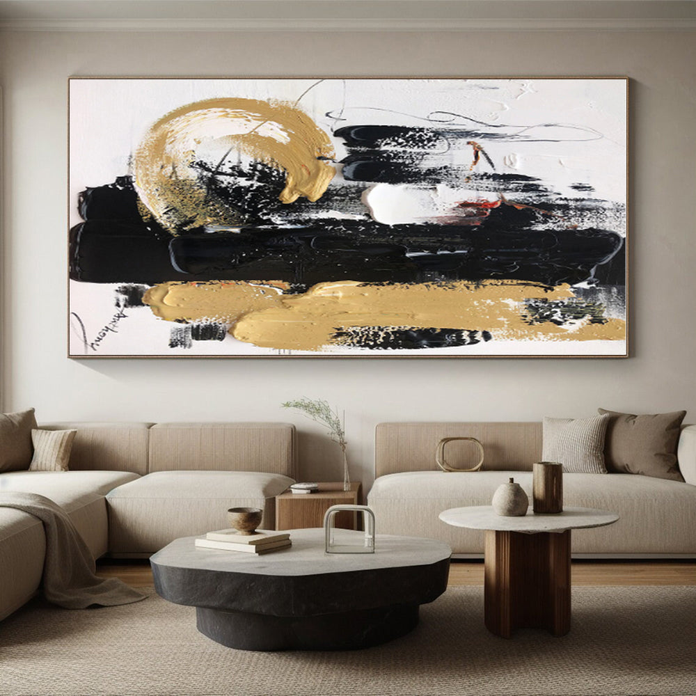 “Black - Gold - White Abstract” - Abstract Expressionist Art CT0509
