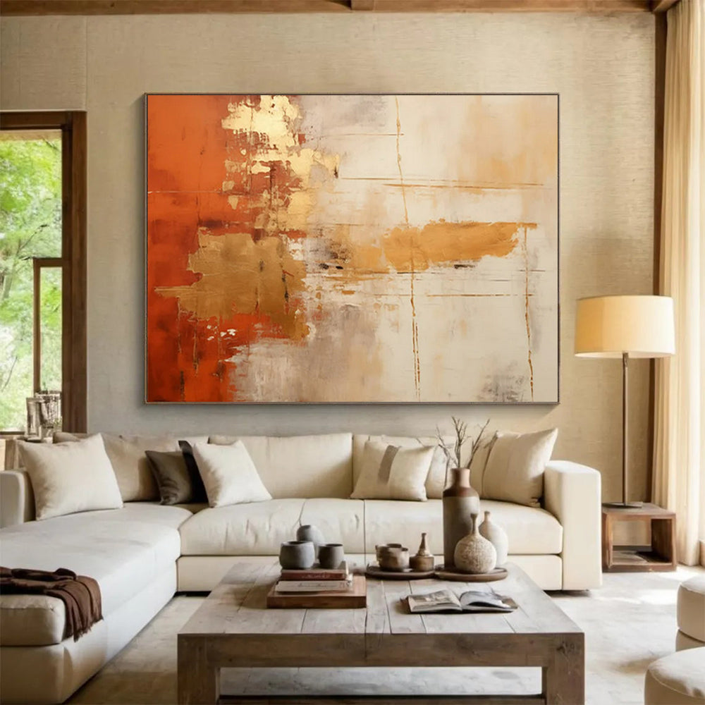 “Rust & Gold Fusion” - Orange, gold, gray, white; textured blocks and lines CT1571