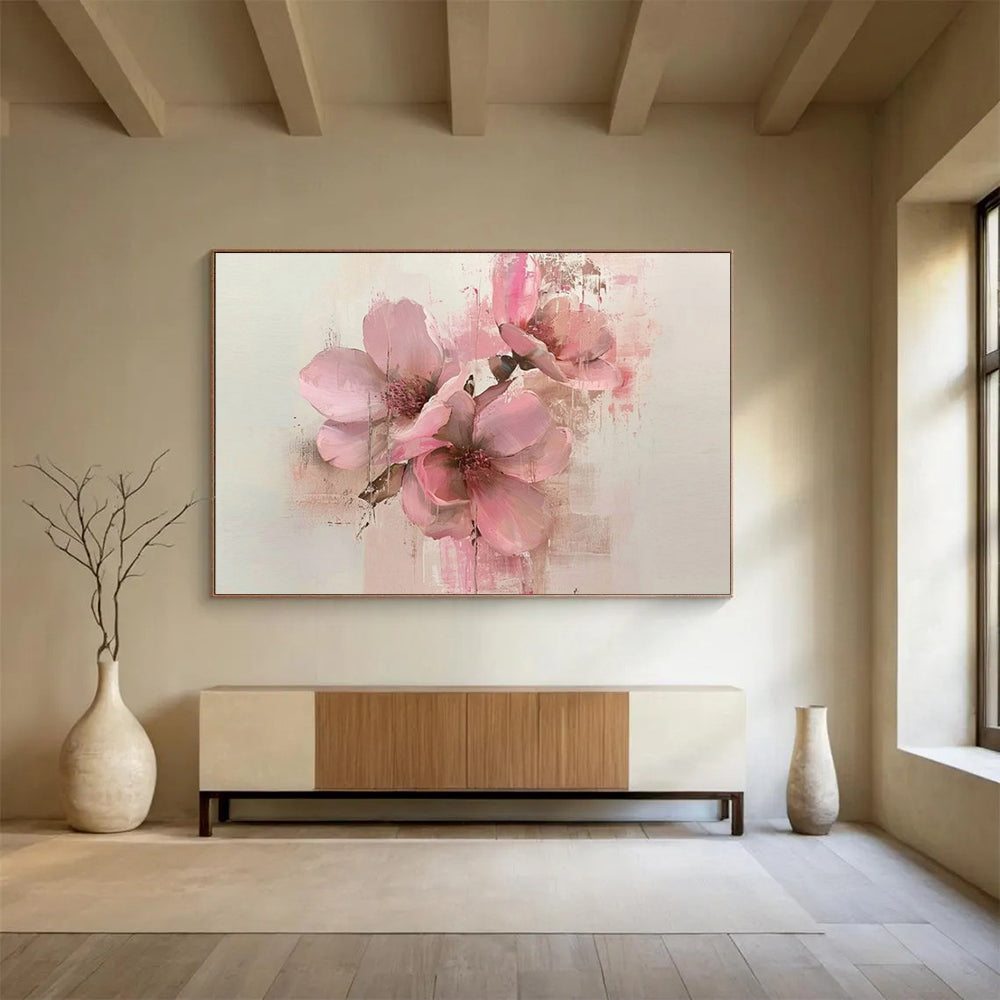 “Soft Pink Blossom Study” – Impressionistic Floral Acrylic Painting CT1754