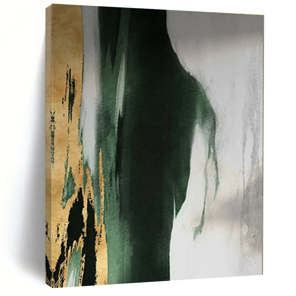 “Green - Gold - White Abstract”,Abstract Minimalist Art CT0640