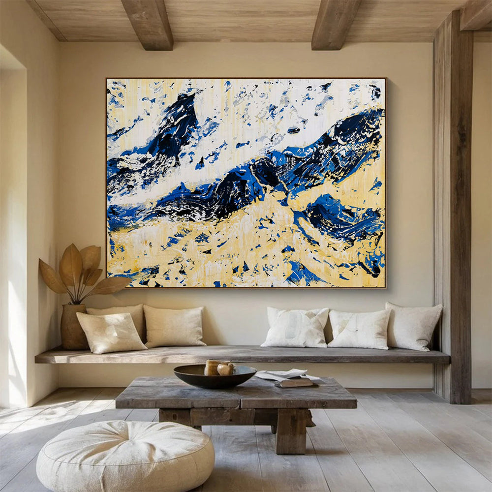 “Blue and Gold Abstract Peaks” – Expressionistic Landscape Acrylic Painting CT1751