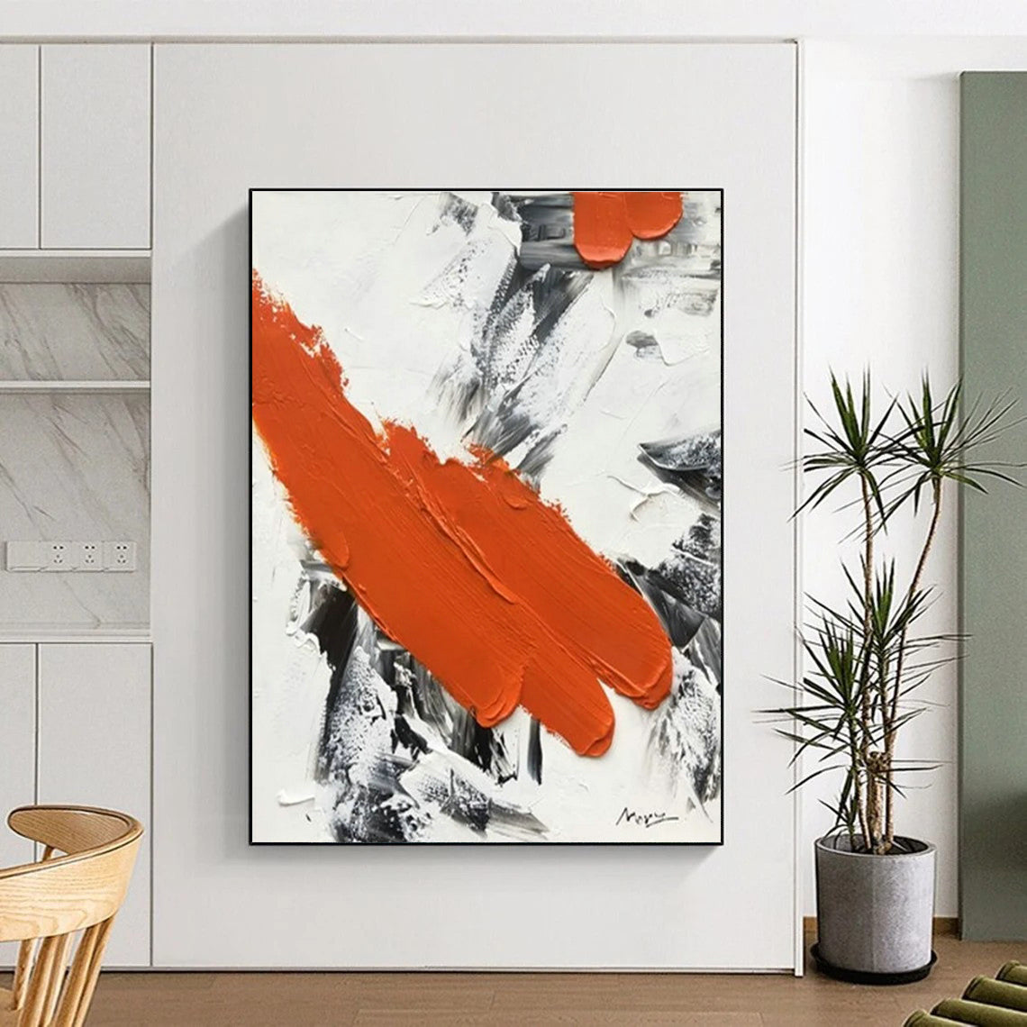 “Orange - Grey - White Bold Strokes”,Abstract Expressionist Art CT0617