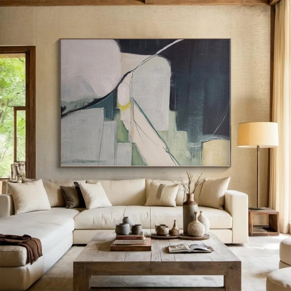 “Muted Color Geometric Shapes”,Abstract Minimalist Oil Painting CT0556
