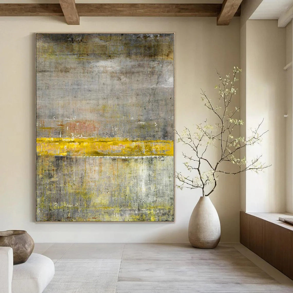 “Gray - Yellow Abstract Layers” Minimalist Acrylic Art CT0213