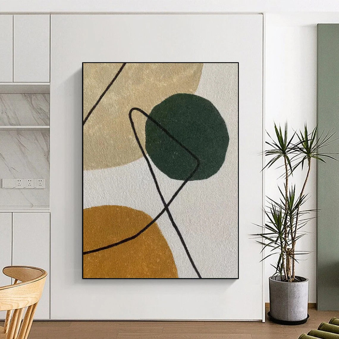 “Green Circle & Brown Shapes: Playful Abstraction” - Abstract Fun - Shaped Painting CT0389