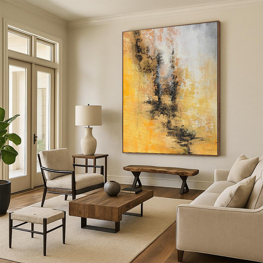 “Sunny Abstraction” - Abstract Art with Yellow, Gray, Black, White CT0041