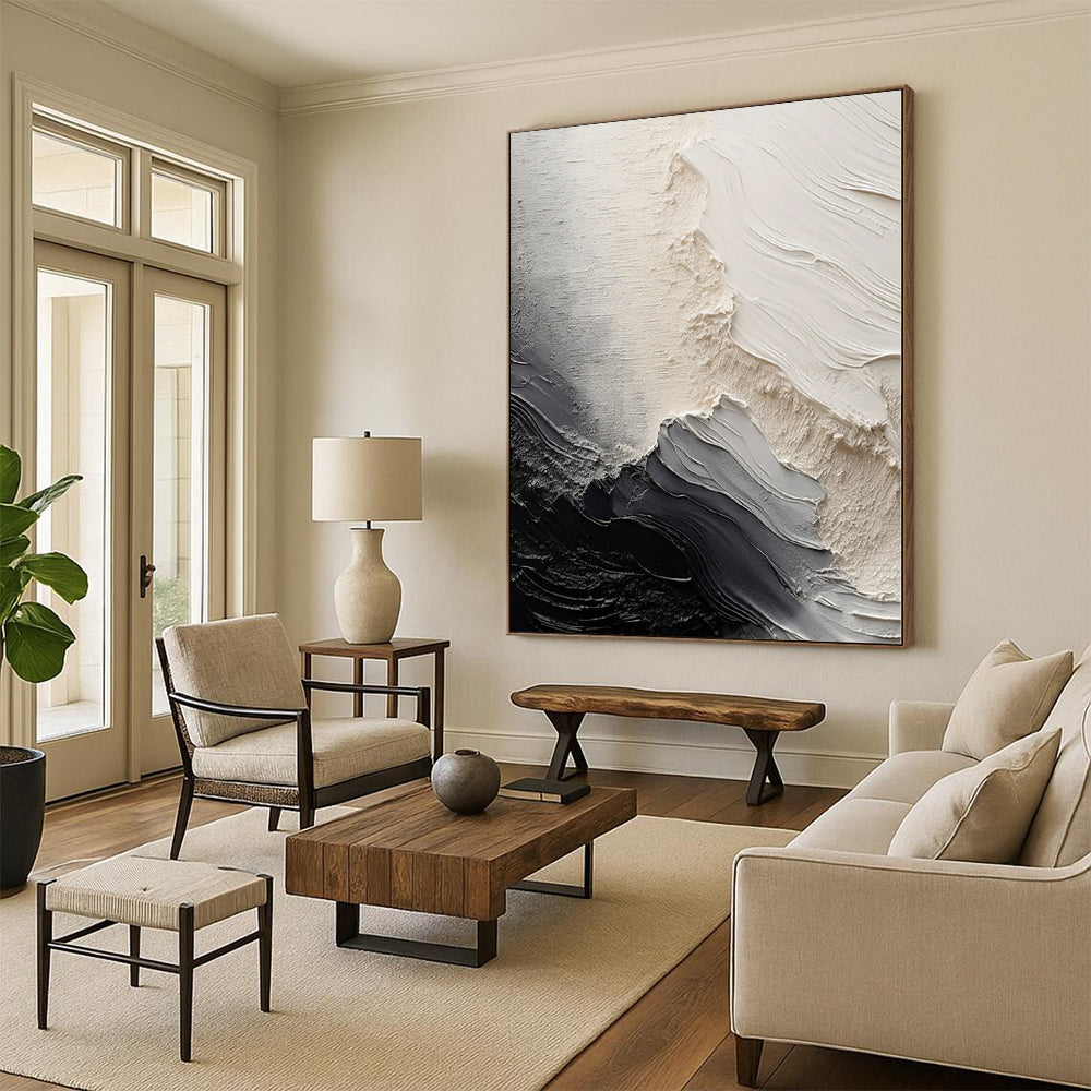 “Monochrome Waves” - Abstract Work with Black, White, Gray Textures CT0081