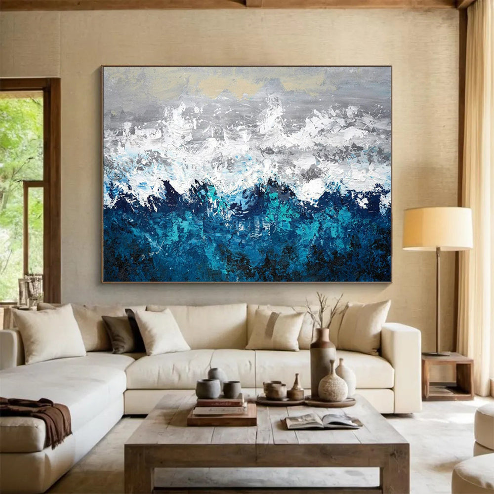 “Crashing Wave Energy” - Blues, whites, grays; textured, abstract ocean waves CT1601