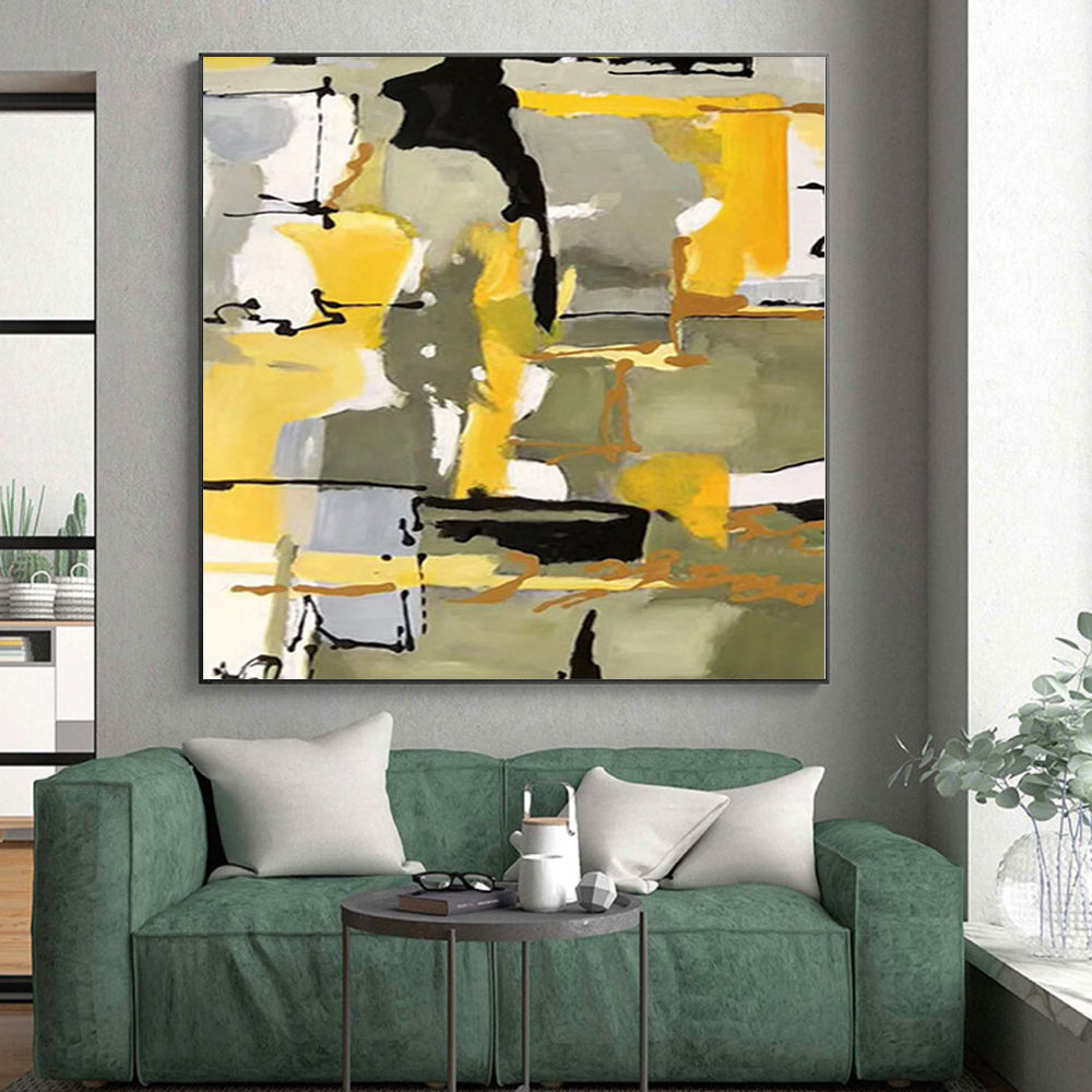 “Yellow - Grey Abstract Shapes”,Color - Block Abstract Painting CT0344