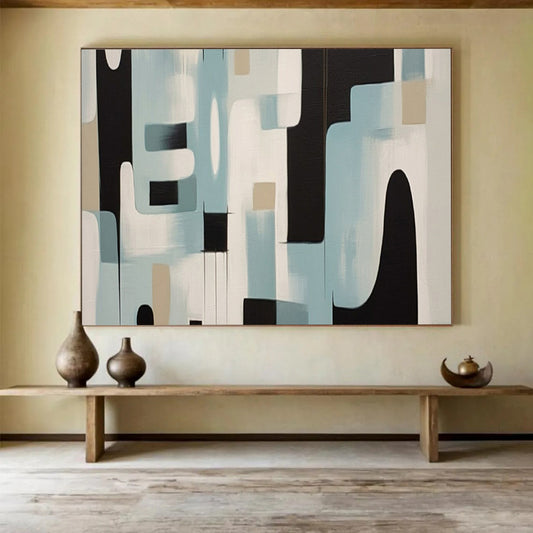 “Mid - Century Geometric Blues” – Abstract Geometric Acrylic Painting CT1711
