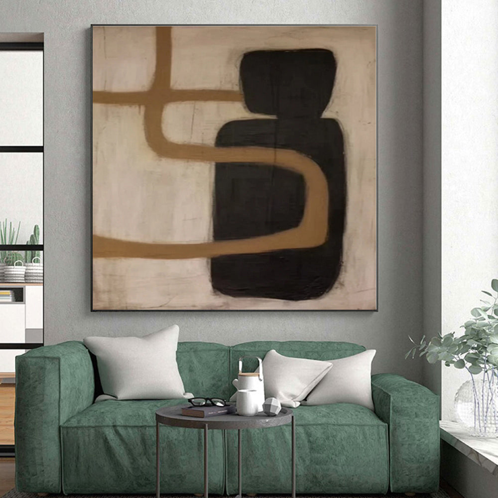 “Curved Brown and Black Shapes”,Abstract Organic - Shaped Acrylic Creation CT0536