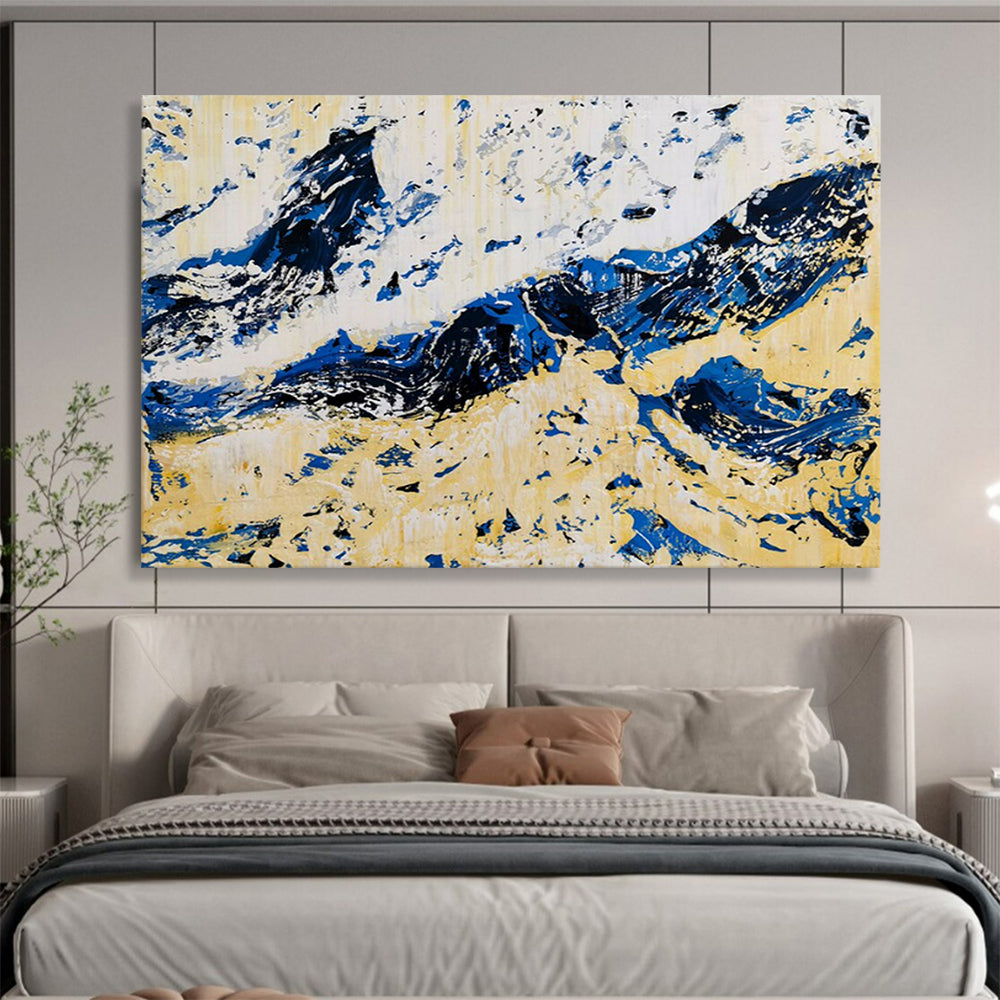 “Blue and Gold Abstract Peaks” – Expressionistic Landscape Acrylic Painting CT1751