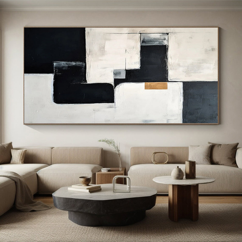 “Geometric Gold Accent” - Abstract Art with Black, White, Gray, Gold CT0082