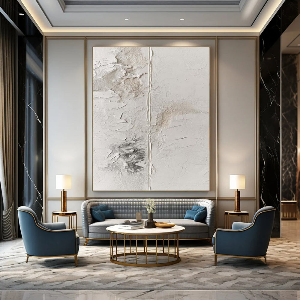 “White with Textured Patinas” Plaster - Effect Acrylic Art CT0149