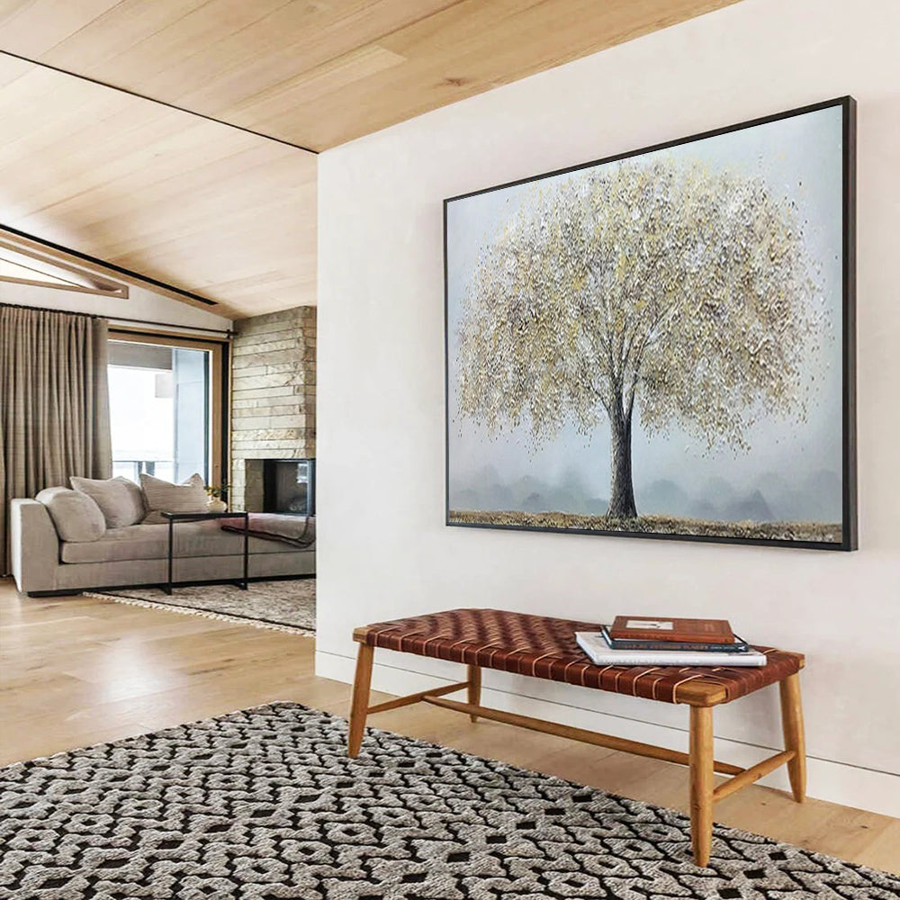 “Silver Tree” - Tones of silver - white, light gray, and brown; a fluffy crown like silver blossoms, a single tree against a hazy background CT1526
