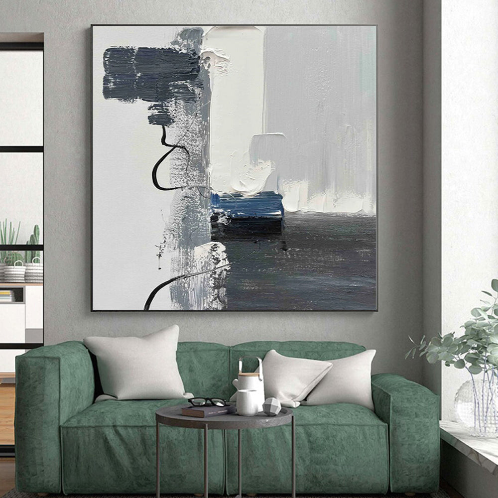“Gray - Blue Abstract Composition” - Abstract Expressionist Art CT0491